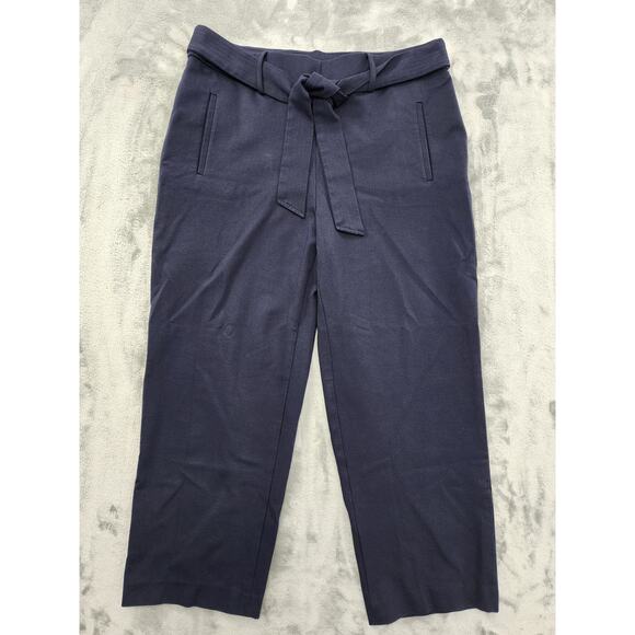 Bar III High Rise Tie Waist Belted Crop Pants Size L Blue Stretch Office Career - Picture 1 of 12